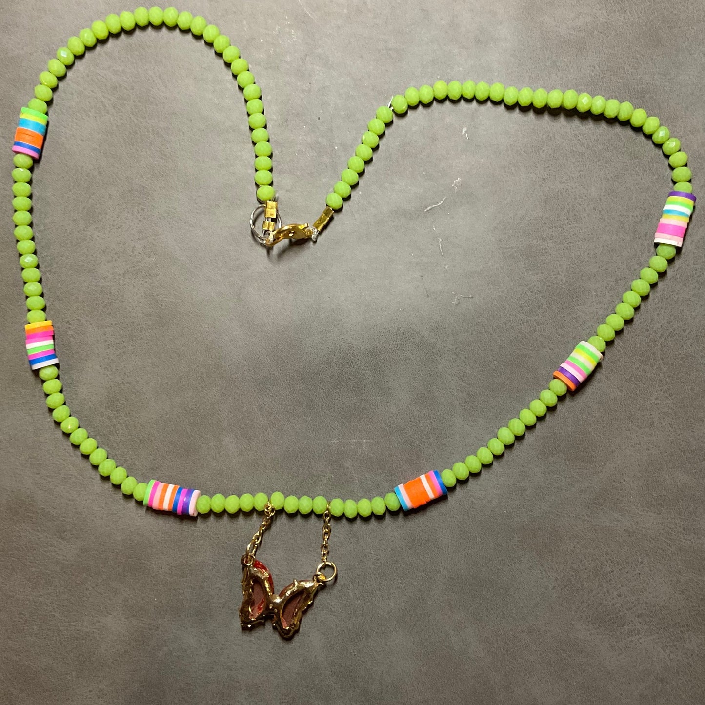 Pastel Green Butterfly Charm Necklace