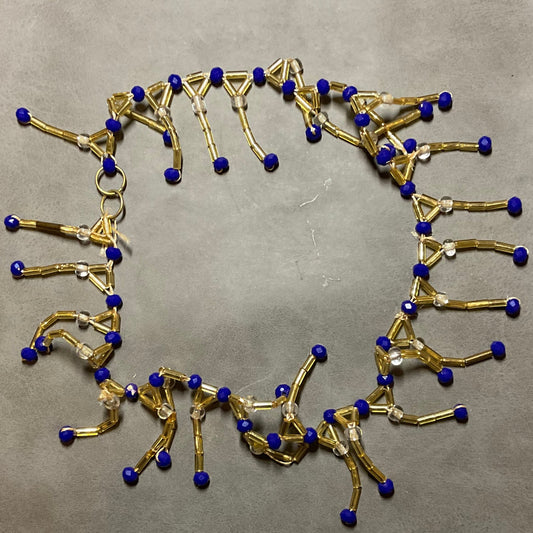 Blue & Gold Cascading Bead Choker Necklace