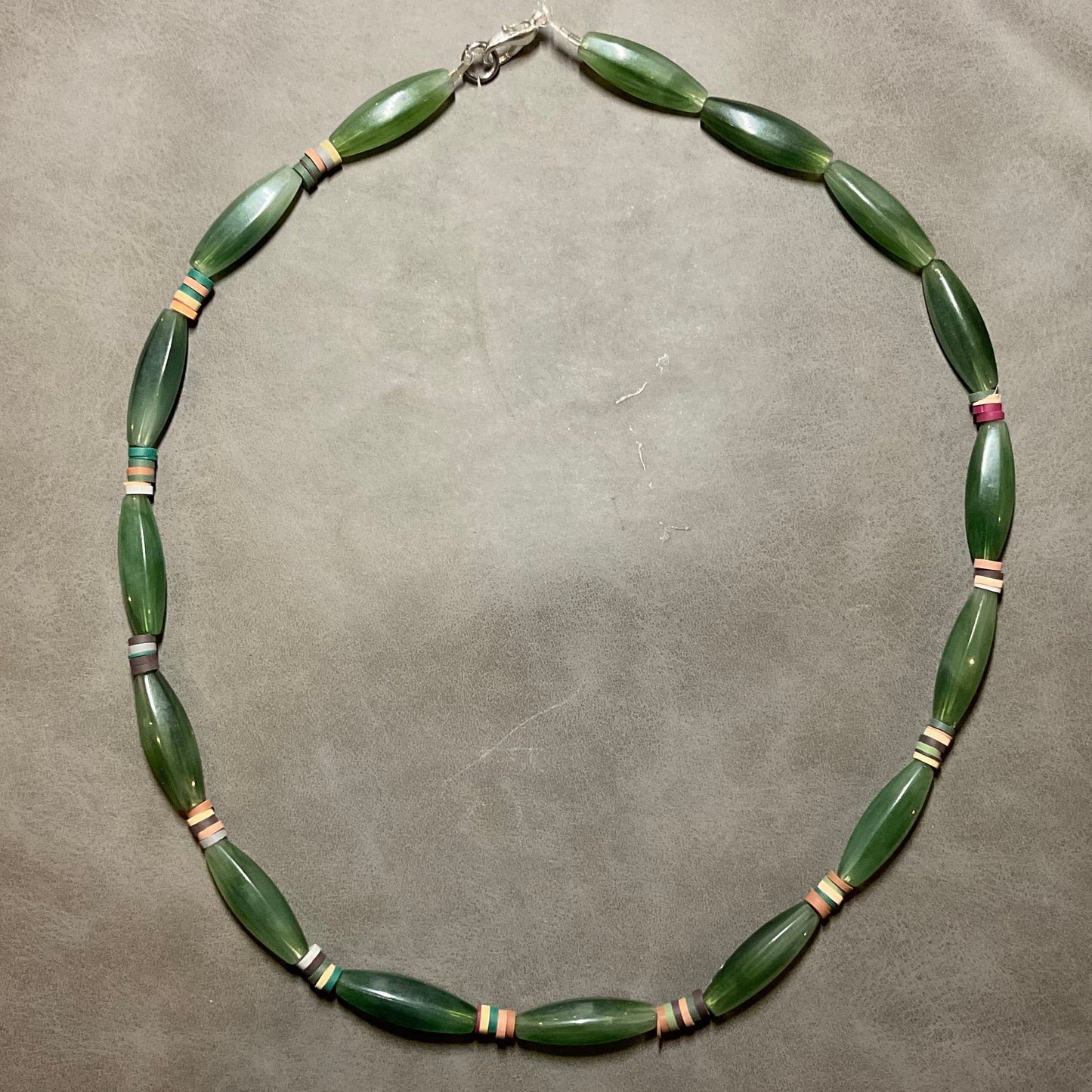 Olive Green Barrel Bead Necklace