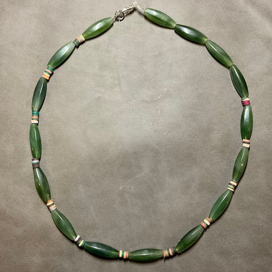 Olive Green Barrel Bead Necklace