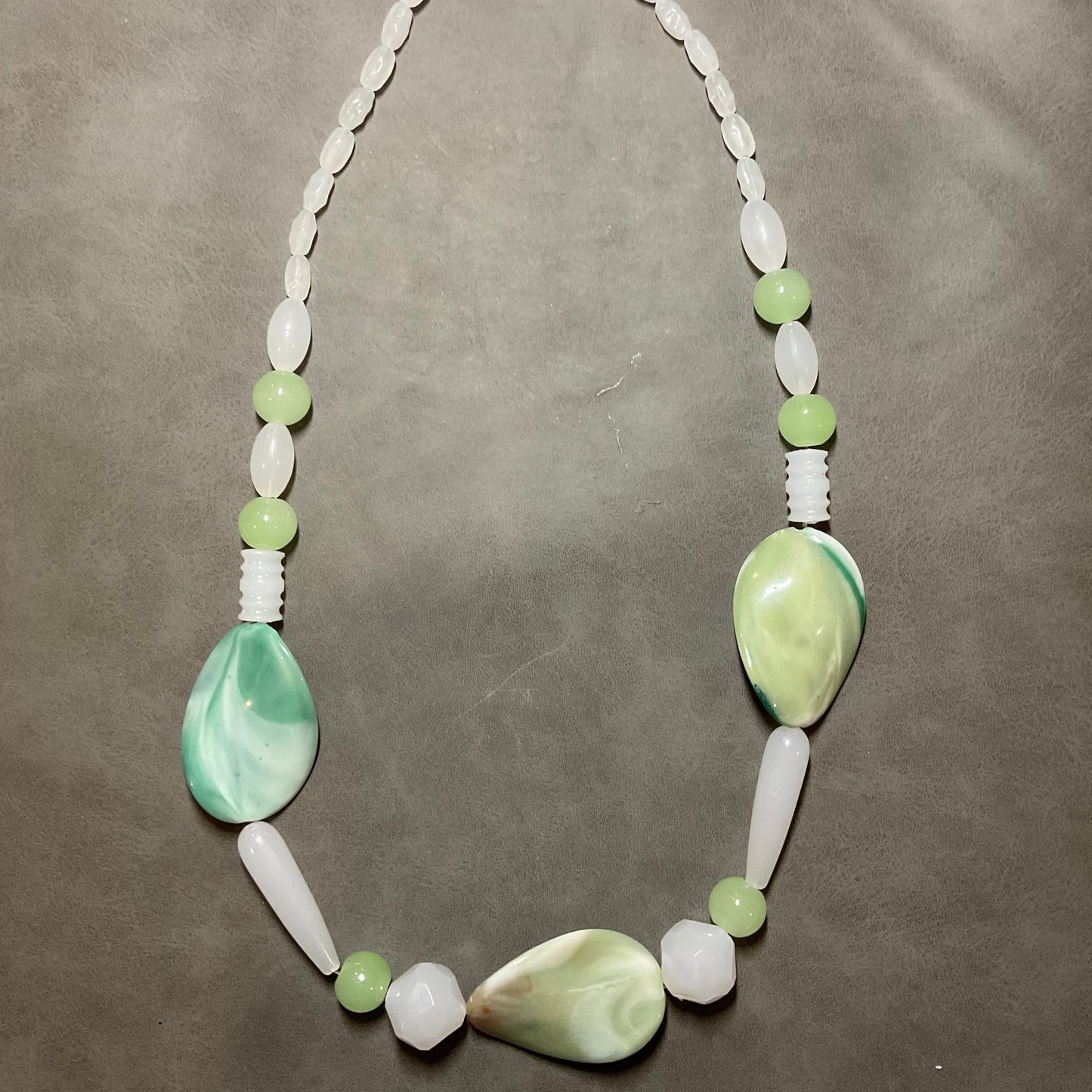 Mint Green & White Teardrop Stone Necklace