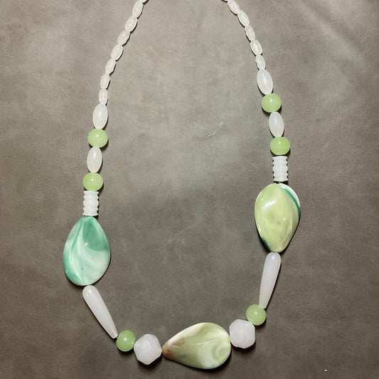 Mint Green & White Teardrop Stone Necklace