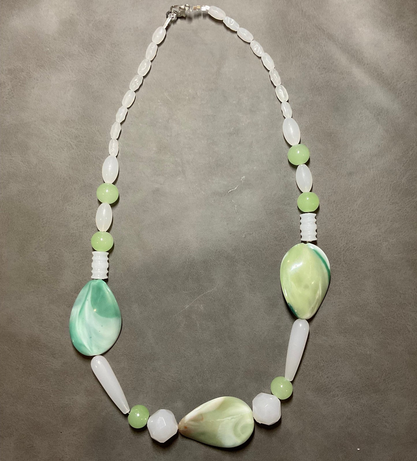 Mint Green & White Teardrop Stone Necklace