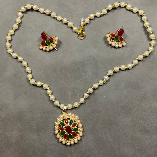 Vintage Pearl and Gemstone Floral Pendant Set